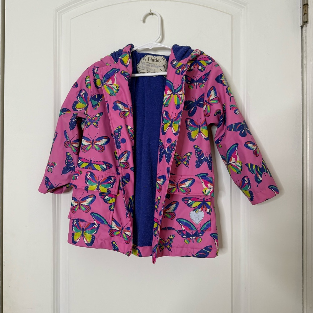 Harley pink and butterfly lined rain coat 4T